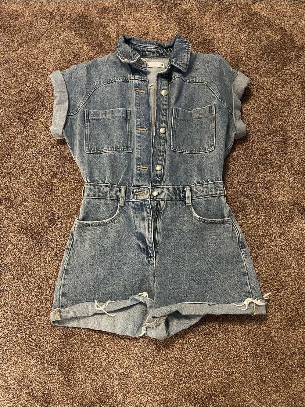 Zara Blue Denim Short-Sleeve Romper